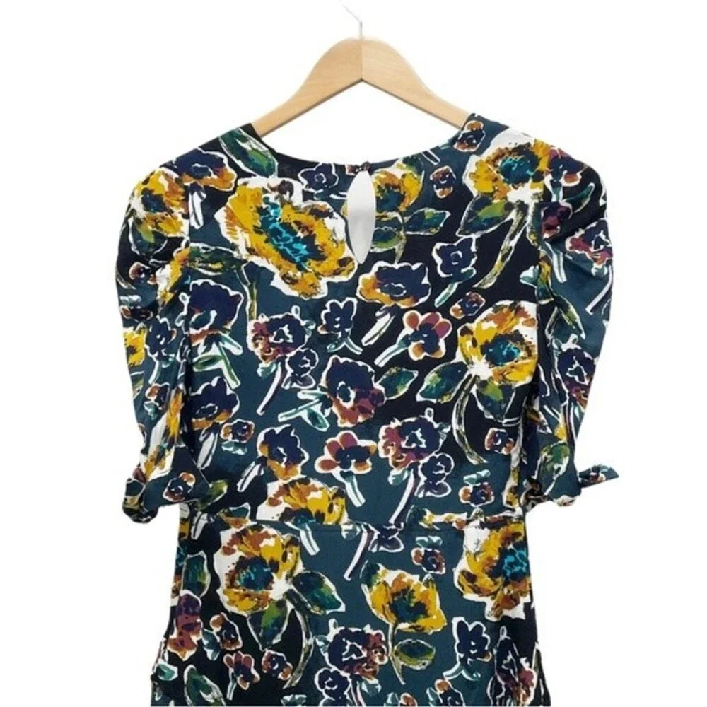 NWT Free People Glow Up Short Sleeve Mini Dress Navy Combo Floral Women’s Size 0